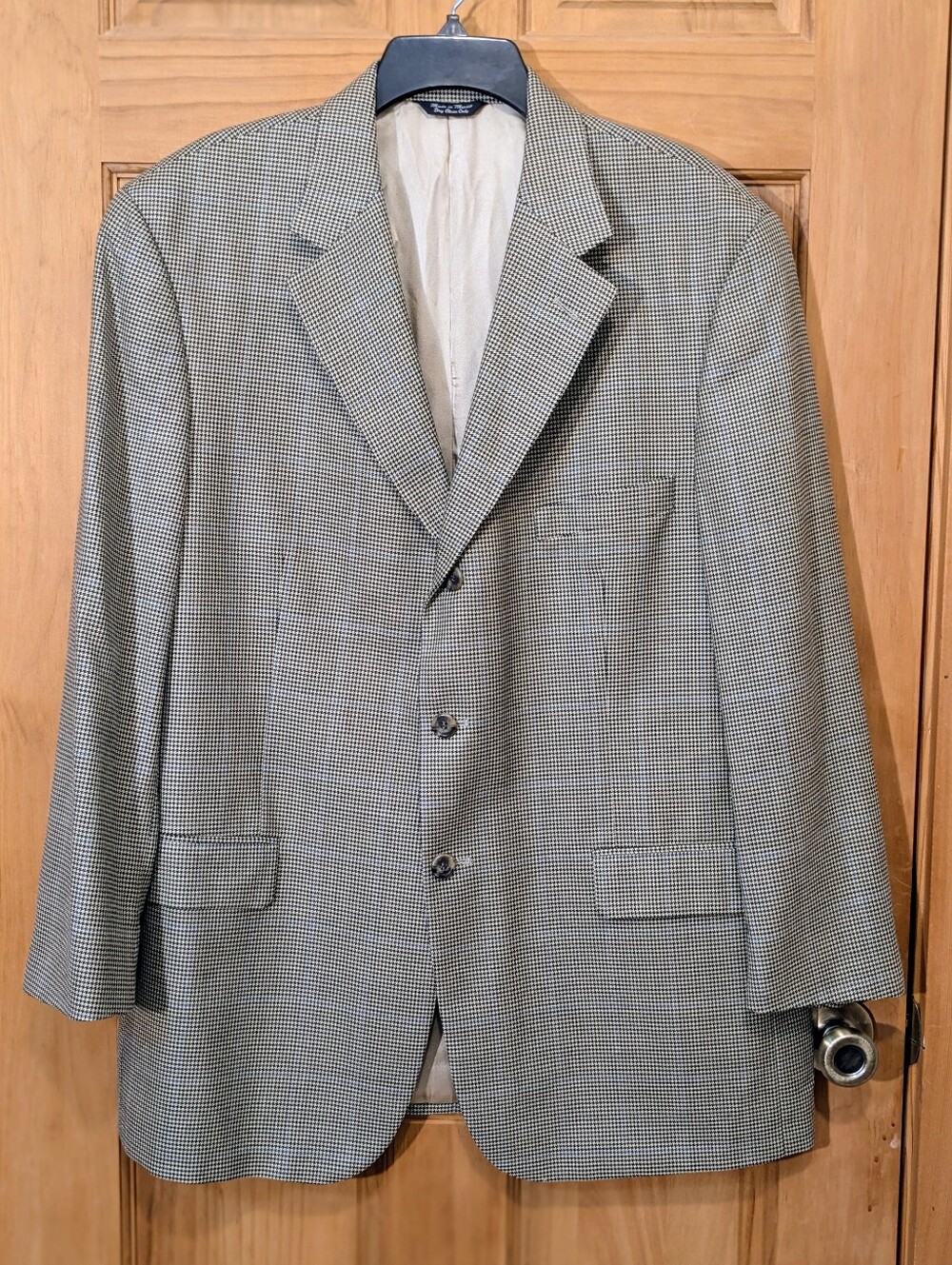 VTG Bill Blass For Parisian Blazer Sports Coat Houndstooth Black Gray Men's 44R